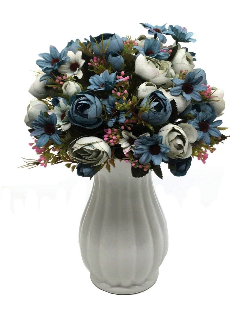Huitich Harmony Blooms: Artificial Mix Mini Peony Flower Bouquet Light Blue  - Image 2