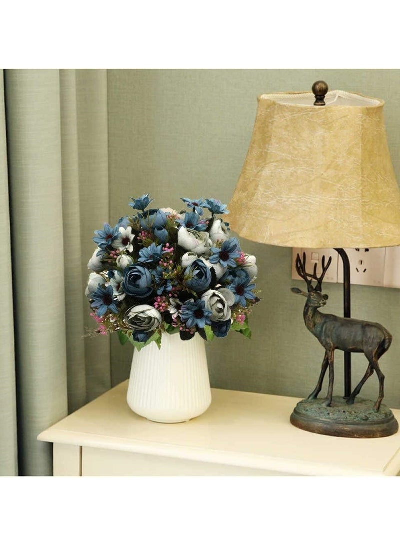 Huitich Harmony Blooms: Artificial Mix Mini Peony Flower Bouquet Light Blue  - Image 3