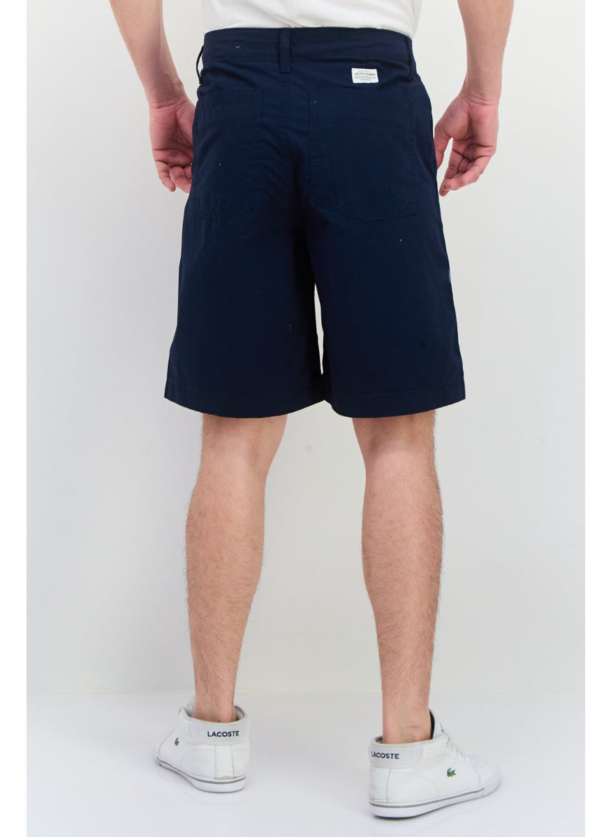Jack Jones Men Solid Embroidered Logo Chino Short, Navy  - Image 3