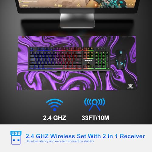NPET S21 Wireless Gaming Keyboard and Mouse Combo, RGB Backlit Quiet Ergonomic Mechanical Feeling Keyboard, Gaming Mouse 3200DPI, for Desktop - Image 4