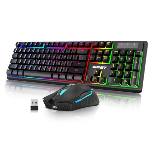 NPET S21 Wireless Gaming Keyboard and Mouse Combo, RGB Backlit Quiet Ergonomic Mechanical Feeling Keyboard, Gaming Mouse 3200DPI, for Desktop - Image 1