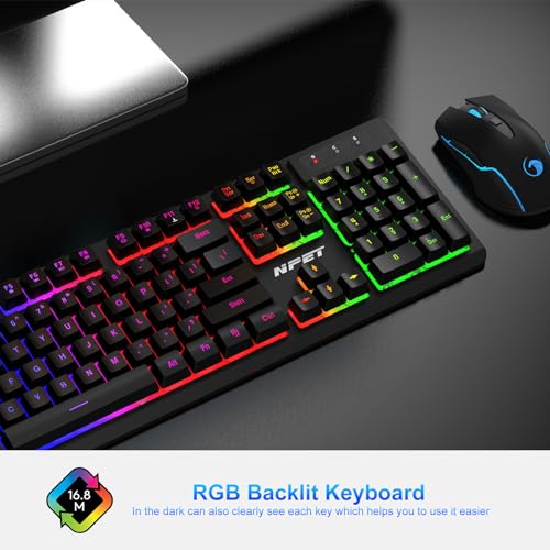 NPET S21 Wireless Gaming Keyboard and Mouse Combo, RGB Backlit Quiet Ergonomic Mechanical Feeling Keyboard, Gaming Mouse 3200DPI, for Desktop - Image 3
