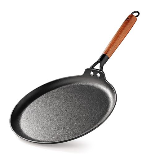 BERGNER Odin 28 cm Cast Iron Dosa Tawa with Wooden Coated Handle, Loha Dosa Tawa, Rust Proof and Lightweight Iron, Enamel Finish, Metal Spatula Safe, Induction and Gas Stove Ready - Image 1