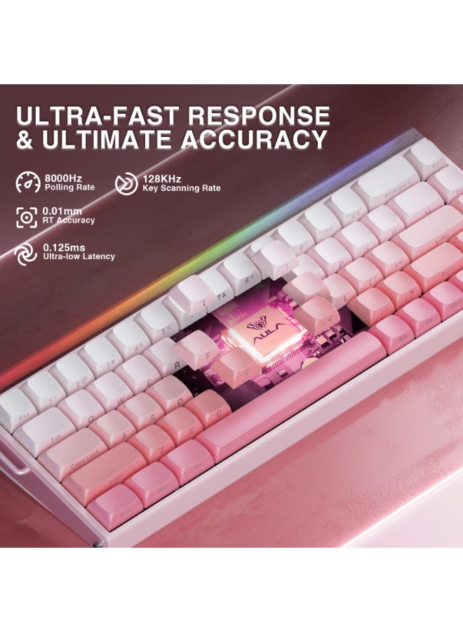 أولا لوحة مفاتيح ألعاب سلكية AULA Hero 68 HE 60%، لوحة مفاتيح مغناطيسية بتأثير هول مع تشغيل قابل للتعديل، وضع تشغيل سريع، معدل استطلاع 8 كيلو هرتز، زمن انتقال 0.125 مللي ثانية، إضاءة خلفية RGB، أغطية مفاتيح PBT مطبوعة على الجانب - Image 5