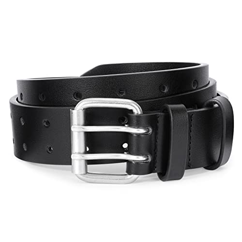 JASGOOD Men Double Prong Leather Belt Casual Work Heavy Duty Belt Double Grommet Holes Belt for Jeans (Black,Suit for Waist Size Below 38") - Image 5