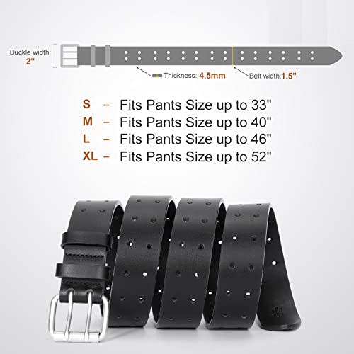 JASGOOD Men Double Prong Leather Belt Casual Work Heavy Duty Belt Double Grommet Holes Belt for Jeans (Black,Suit for Waist Size Below 38") - Image 4