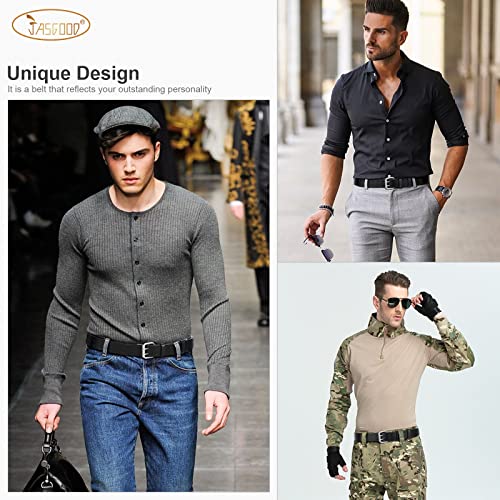 JASGOOD Men Double Prong Leather Belt Casual Work Heavy Duty Belt Double Grommet Holes Belt for Jeans (Black,Suit for Waist Size Below 38") - Image 3