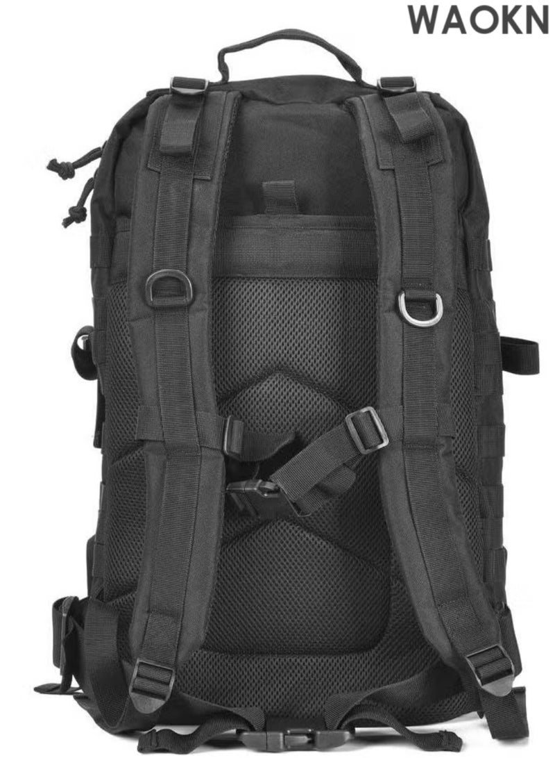 WAOKN 45L Multi-Pocket Military Tactical Backpack Cycling Travel Mountaineering Men's Outdoor Sports Bag Comfortable Breathable Backpack Waterproof Multifunctional Casual Backpack Black - Image 2