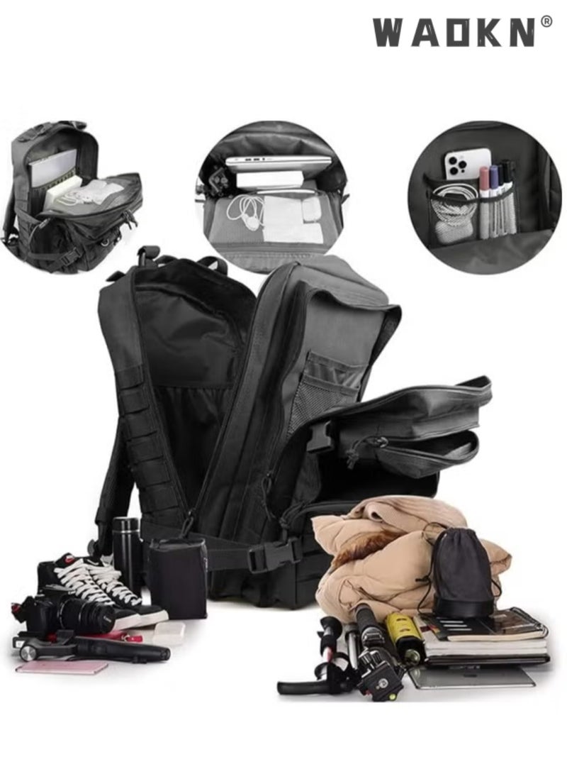 WAOKN 45L Multi-Pocket Military Tactical Backpack Cycling Travel Mountaineering Men's Outdoor Sports Bag Comfortable Breathable Backpack Waterproof Multifunctional Casual Backpack Black - Image 5