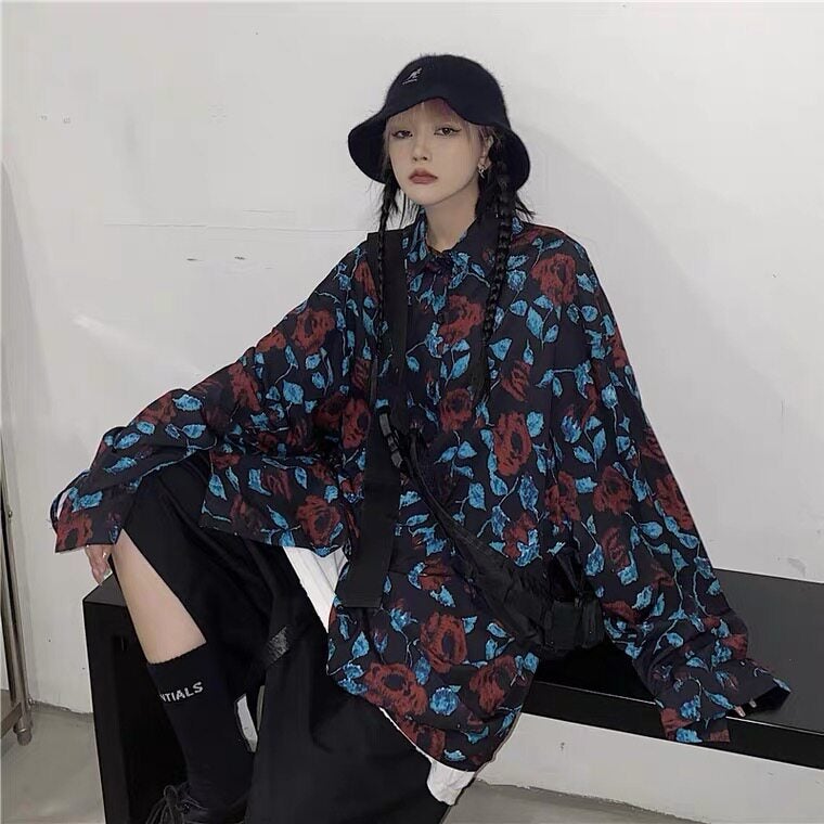 Sister gathering uniform wedding wedding bridesmaid group photo performance clothing 90s retro Hong Kong style floral shirt - Image 2