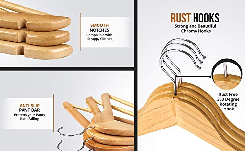 Evolluxi Premium Wooden Hangers Durable & Slim Coat Hanger -Solid Wood Suit Hangers with 360-Degree Rotatable Hook - Wood Hangers with Shoulder Grooves (Beige, 30) - Image 5