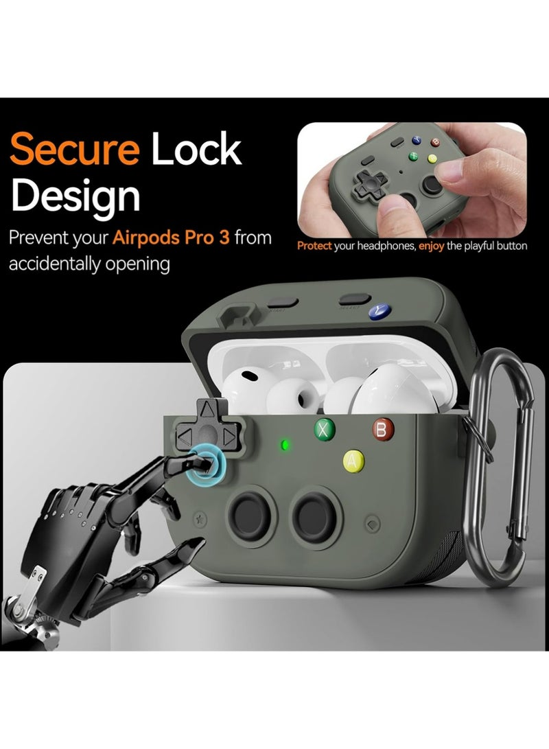 كيس لـ AirPods Pro 3 (2025) مع مقطع قفل آمن، تصميم وحدة تحكم ألعاب قشرة صلبة غطاء واقي مقاوم للصدمات لـ Apple AirPod Pro الجيل الثالث مع مجموعة نظيفة وسلسلة مفاتيح، رمادي - view 2