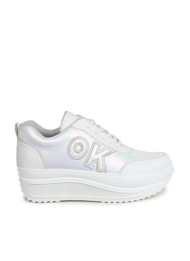 She Zone Textured White Sneakers for Women - Image 1