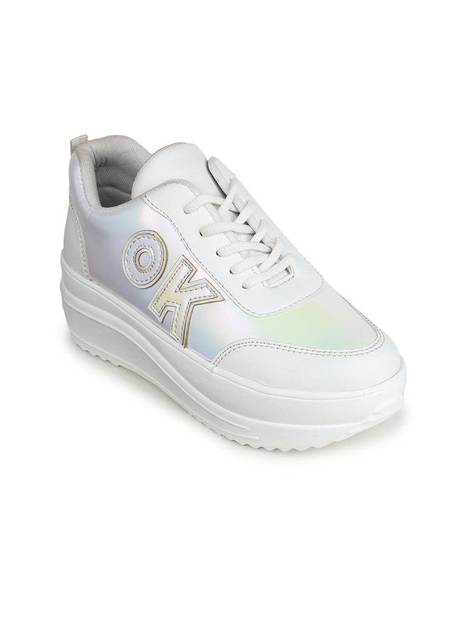 She Zone Textured White Sneakers for Women - Image 2