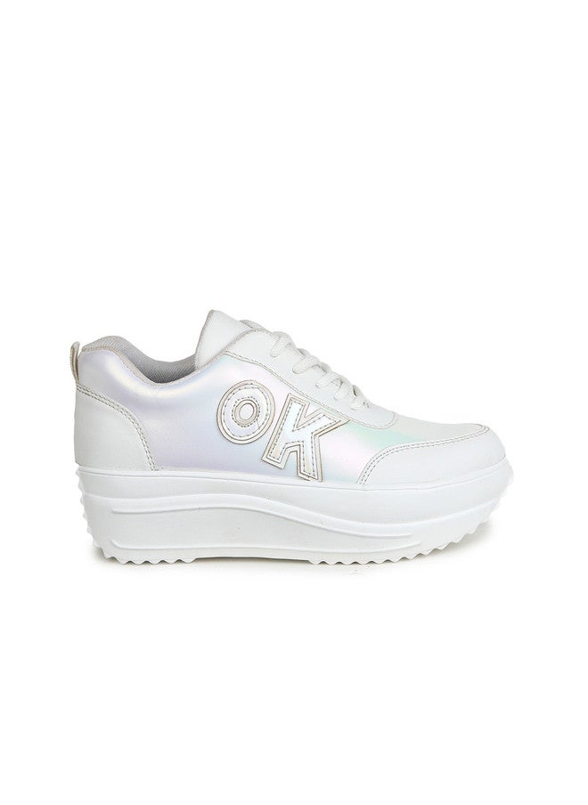 She Zone Textured White Sneakers for Women - Image 4