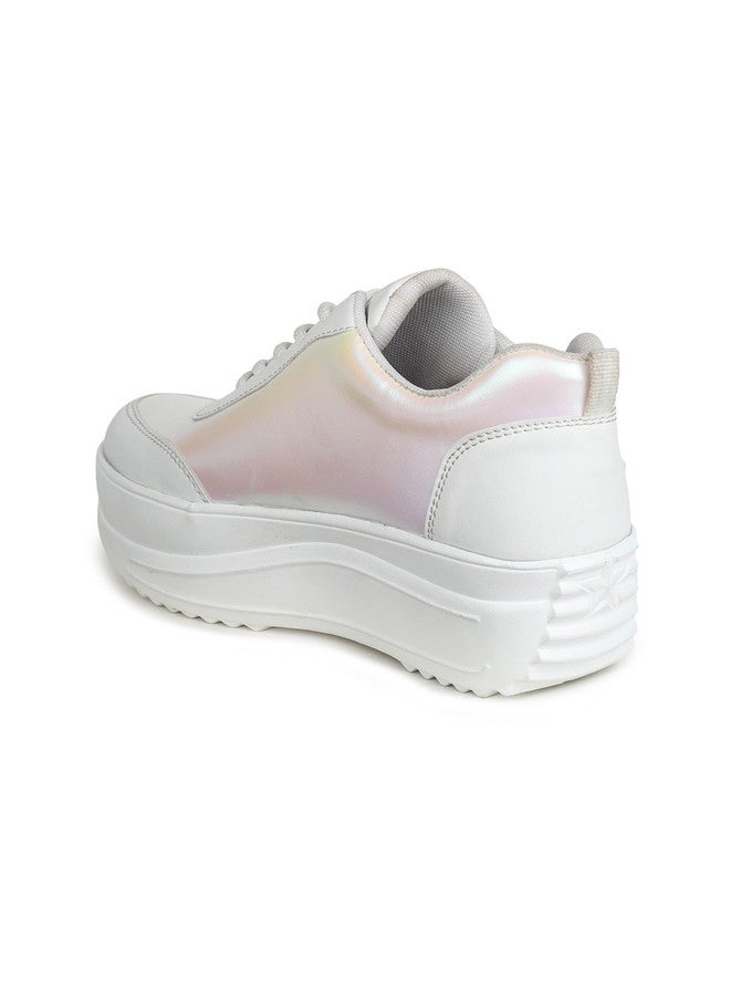 She Zone Textured White Sneakers for Women - Image 3