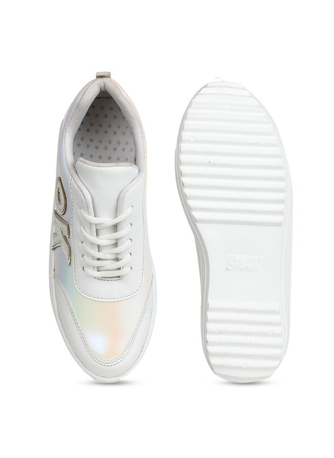 She Zone Textured White Sneakers for Women - Image 5