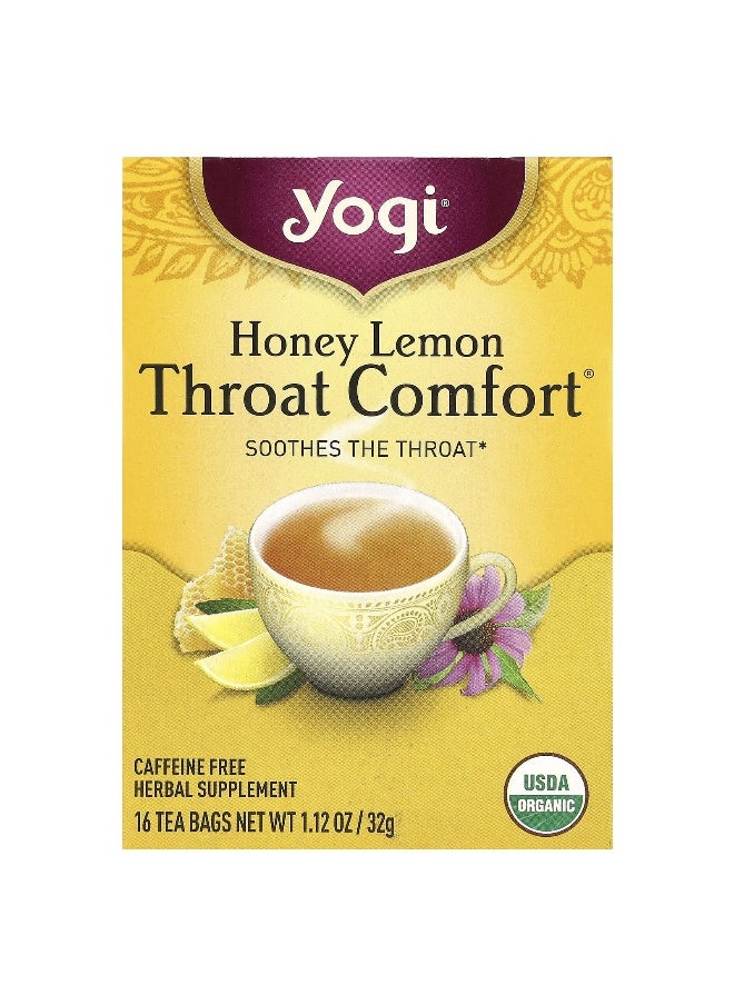 Yogi Tea Yogi Tea, Throat Comfort®, Honey Lemon, Caffeine Free, 16 Tea Bags, 1.12 oz (32 g)  - Image 1