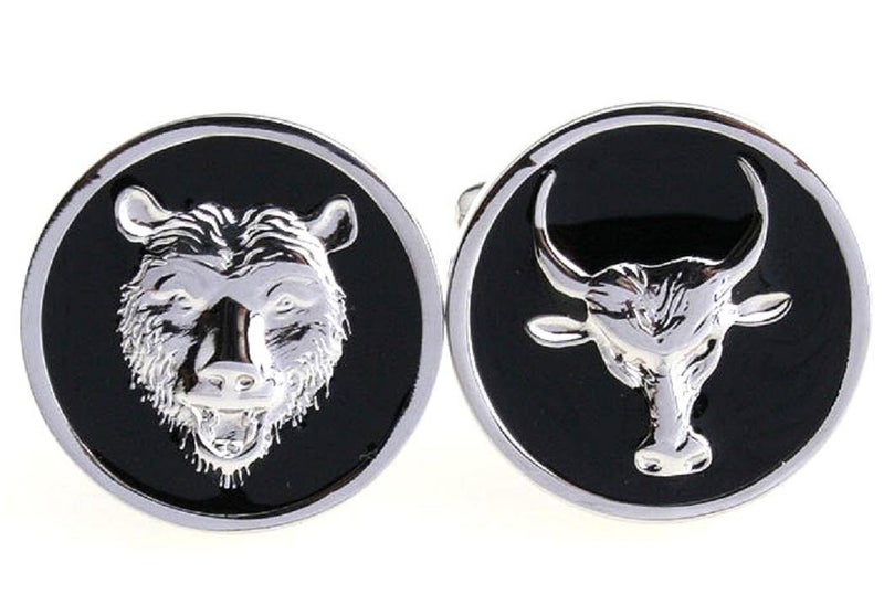MRCUFF Bear and Bull Wall Street Pair Cufflinks in a Presentation Gift Box & Polishing Cloth - Image 1