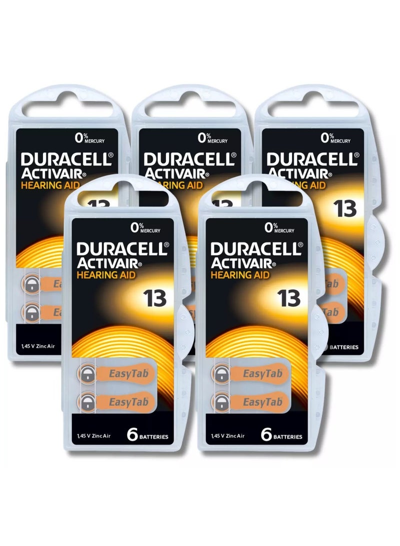 دوراسيل 30-Pieces Duracell Activair (Size 13) Hearing Aid 1.45V Zinc-Air Hg0% Mercury Batteries - Image 1