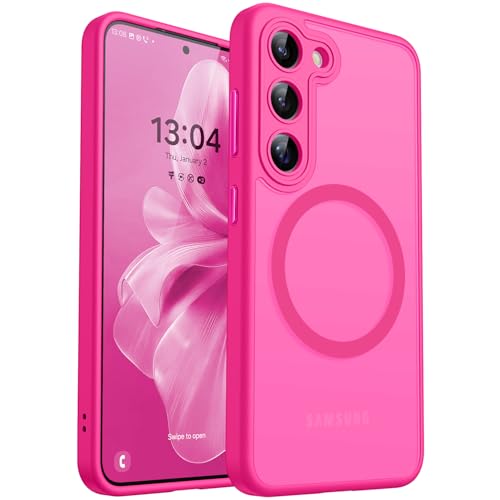 CANSHN Designed for Samsung Galaxy S23 Case Full Camera Protection Compatible with MagSafe Translucent Matte Shockproof Protective Phone Cover 61 Inch Hot Pink - Image 1