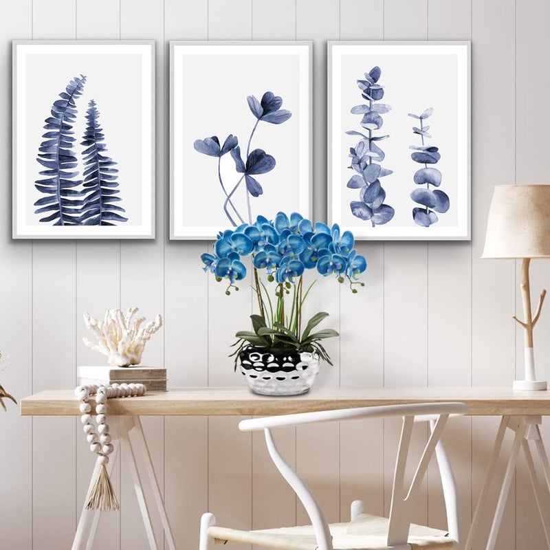 Briful Orchids Artificial Flowers 18" Blue Phalaenopsis Large Orchid with Silver Ceramic Pots Fake Orchid Flower for Home Office Bathroom Living Room Table Decoration - Image 5