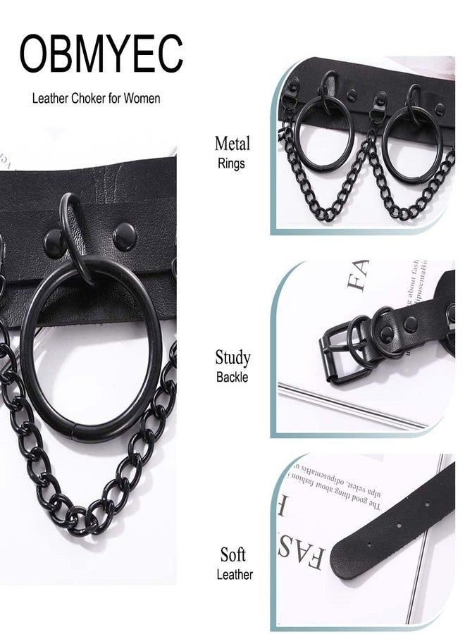 Obmyec Gothic Leather Choker Punk Choker Collar Harness Necklace Big Rings Chain Chokers Rock Nightclub Rave Party Necklace for Women (black) - Image 5