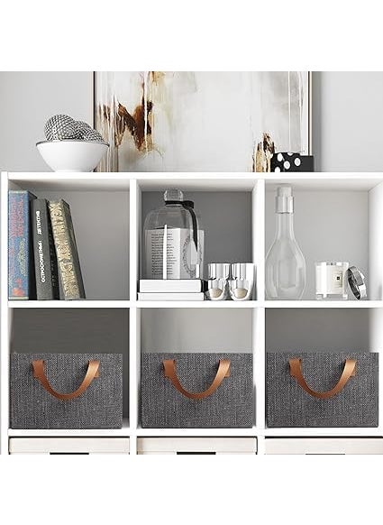 Trendify TRENDIFY 4 Pcs Wardrobe Organizer for Clothes with Metal Frame Rectangle Storage Baskets for Clothing Fabric Storage Box with Handles Shelf Basket for Storage Clothes Pants Jeans Sweater Grey  - Image 5