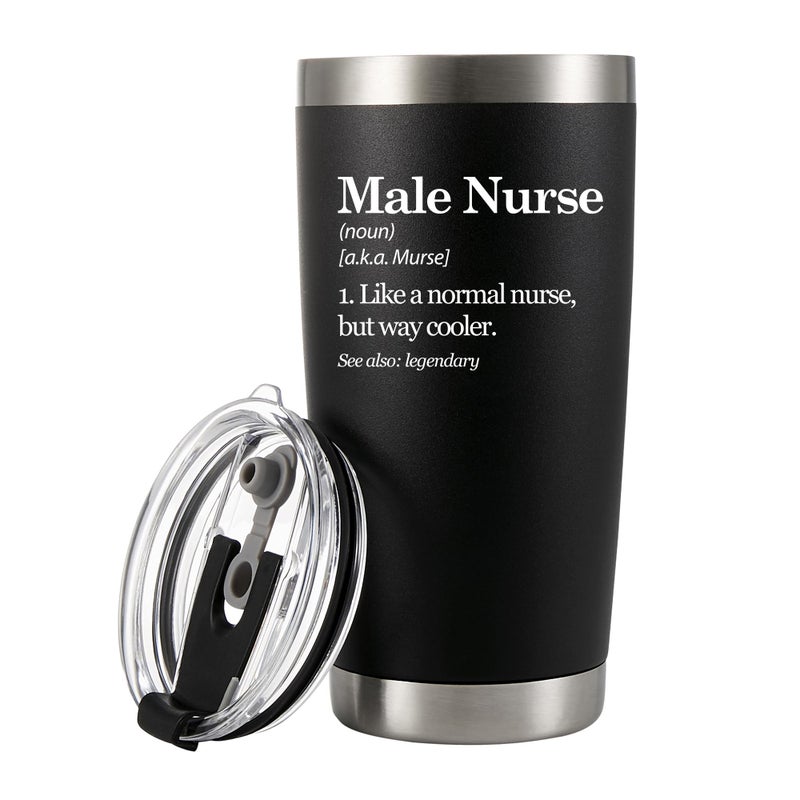 Male Nurse Definition Murse Like A Normal Nurse But Way Cooler Nurse Gifts to Boyfriend Husband Dad From Girlfriend Wife Mom Vacuum Insulated Tumbler Removable Lid and Straw Black 20 oz