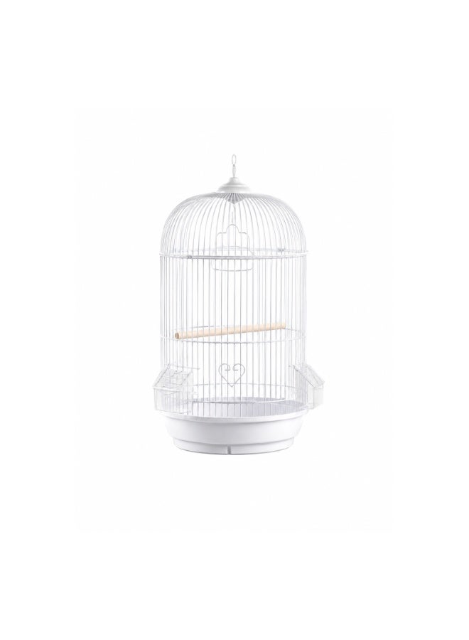 Dayang White Wire Round Bird Cage Dome Style Classic Bird Habitat with Wooden Perch, External Feeders and Removable Plastic Base (33 cm Diameter x 63 cm Height) - Image 1