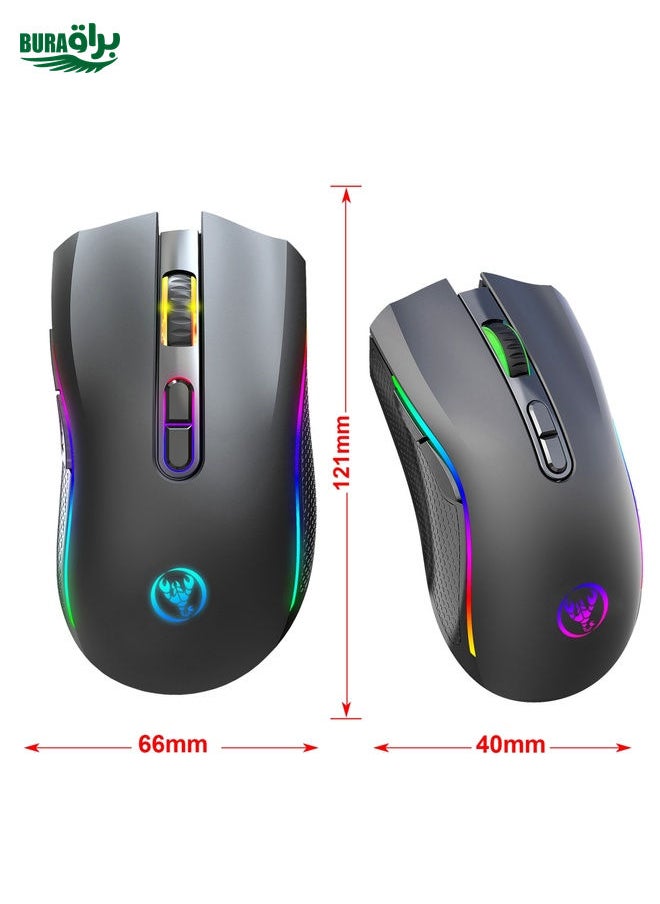 BURAQ HXSJ T69 4800DPI RGB 2.4GHz Wireless Mouse(Black)  - Image 2