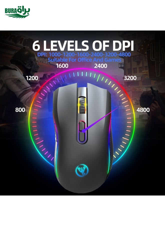 BURAQ HXSJ T69 4800DPI RGB 2.4GHz Wireless Mouse(Black)  - Image 5