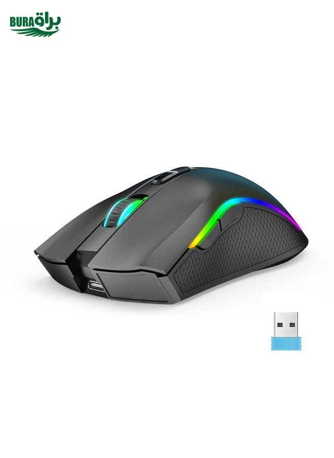 BURAQ HXSJ T69 4800DPI RGB 2.4GHz Wireless Mouse(Black)  - Image 1