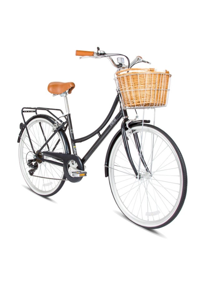 Spartan Platinum Women’s 24” City Bicycle | Stylish Vintage Retro Design, Lightweight Frame, Shimano 1x7 Speed Gear System, 24-Inch Wheels, Dual Rim Brakes, Basket & Rear Carrier | Urban Bicycle | Space Black | SP-3122-XS - Image 1