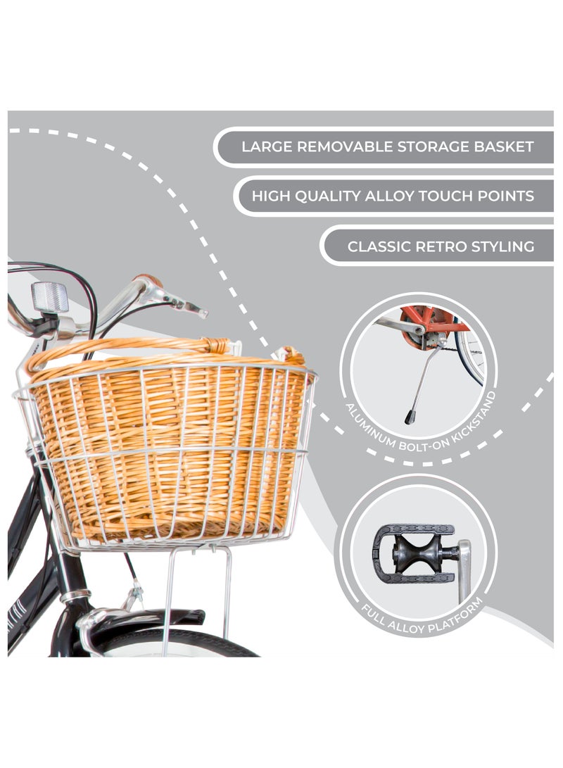 Spartan Platinum Women’s 24” City Bicycle | Stylish Vintage Retro Design, Lightweight Frame, Shimano 1x7 Speed Gear System, 24-Inch Wheels, Dual Rim Brakes, Basket & Rear Carrier | Urban Bicycle | Space Black | SP-3122-XS - Image 5