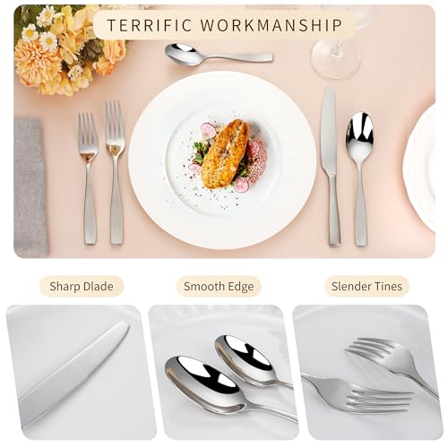 SuperCook 60-Piece 18/10 Stainless Steel Flatware Set for 12, Heavy Duty Silverware Set, High End Flatware, Dishwasher Safe, Ideal for New Home Essentials Gift - Image 3