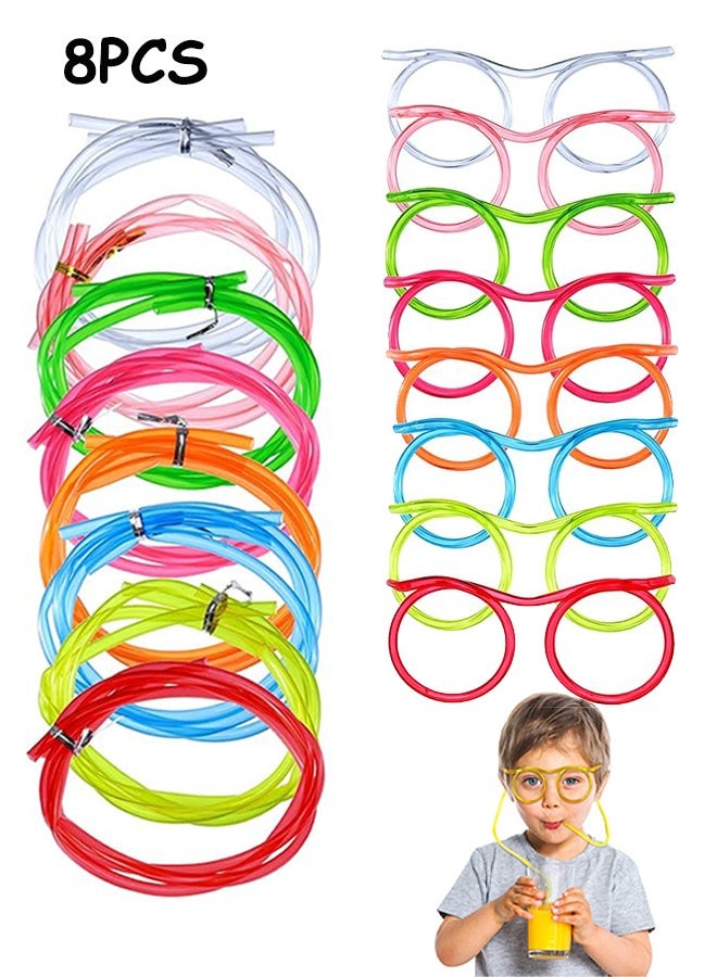 إم إكس إن 8 قطع من شفاطات الشرب البلاستيكية، شفاطات مرحة بتصميمات مبتكرة، نظارات شرب مميزة للاجتماعات السنوية والحفلات وأعياد الميلاد - ألوان متنوعة. - Image 1