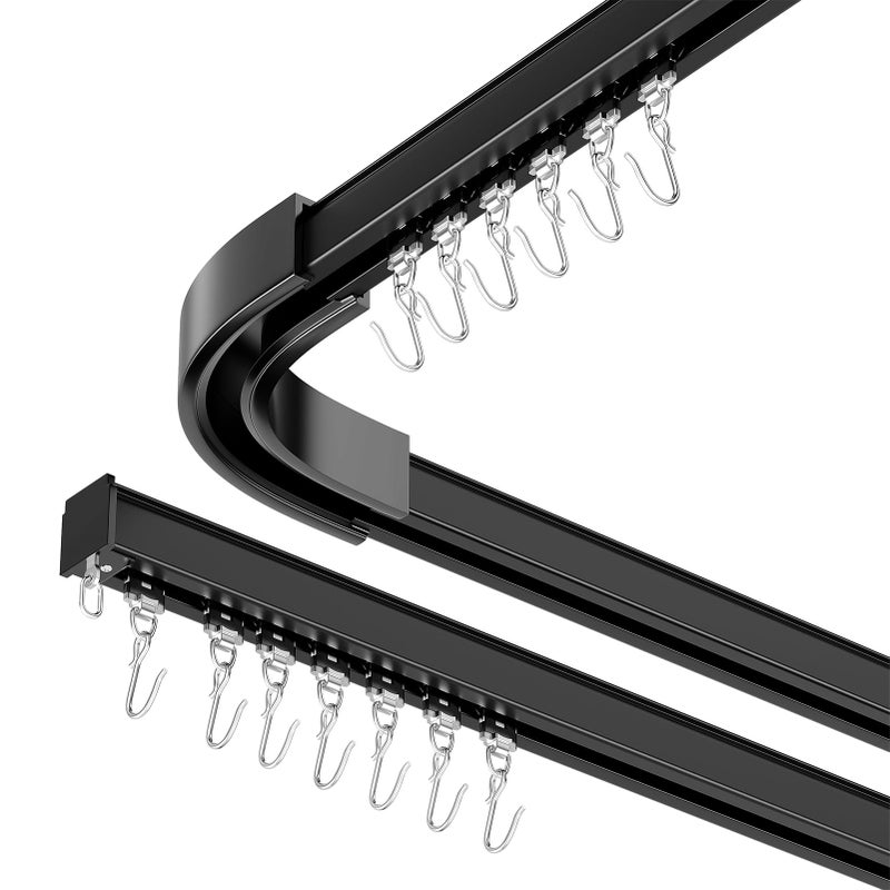 SOLOKOS Room divider Ceiling Track set for Curtains with hooks, Corner Connectors(Set of 2) and top brackets Curtain Rail System (12-18 ft Track Set) Black - Image 1