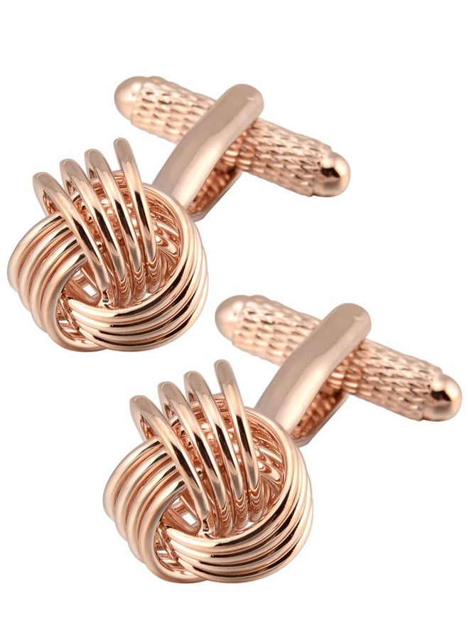 Jonwo Twist Knot Cufflinks In Gift Case Cuff Links For Men Lady Daily Shirt Buttons Business Wedding Gift Party Tuxedo Shirt Accessory (Rose Gold Knot Cufflinks)  - Image 1