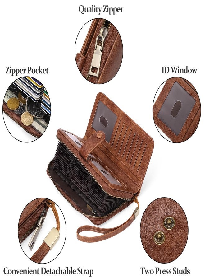 GAEKEAO Leather Credit Card Holder Wallet for Women RFID Blocking Large Capacity Bifold Zipper Card Case Organizer with Wristlet 45 Slots, Brown, Modern - Image 5