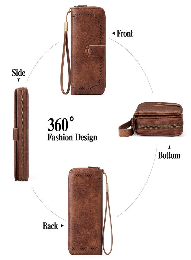 GAEKEAO Leather Credit Card Holder Wallet for Women RFID Blocking Large Capacity Bifold Zipper Card Case Organizer with Wristlet 45 Slots, Brown, Modern - Image 4