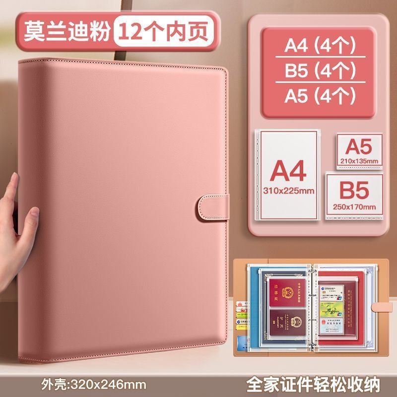 Leather Family Storage Bag Multi-Function Data Loose-Leaf Storage Book Large Capacity Certificate Pregnancy Examination File Book - Image 1