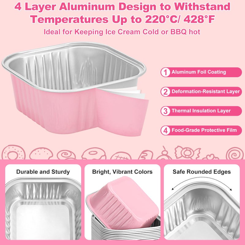 LifeisLuck 60 Pack Mini Cake Pans with Lids and Spoons, 5oz Square Aluminum Foil Loaf Pans Pink Small Cake Tins Disposable Baking Pans Dessert Cupcake Cups with Ribbon Decals for Wedding Birthday Party Picnics - Image 4