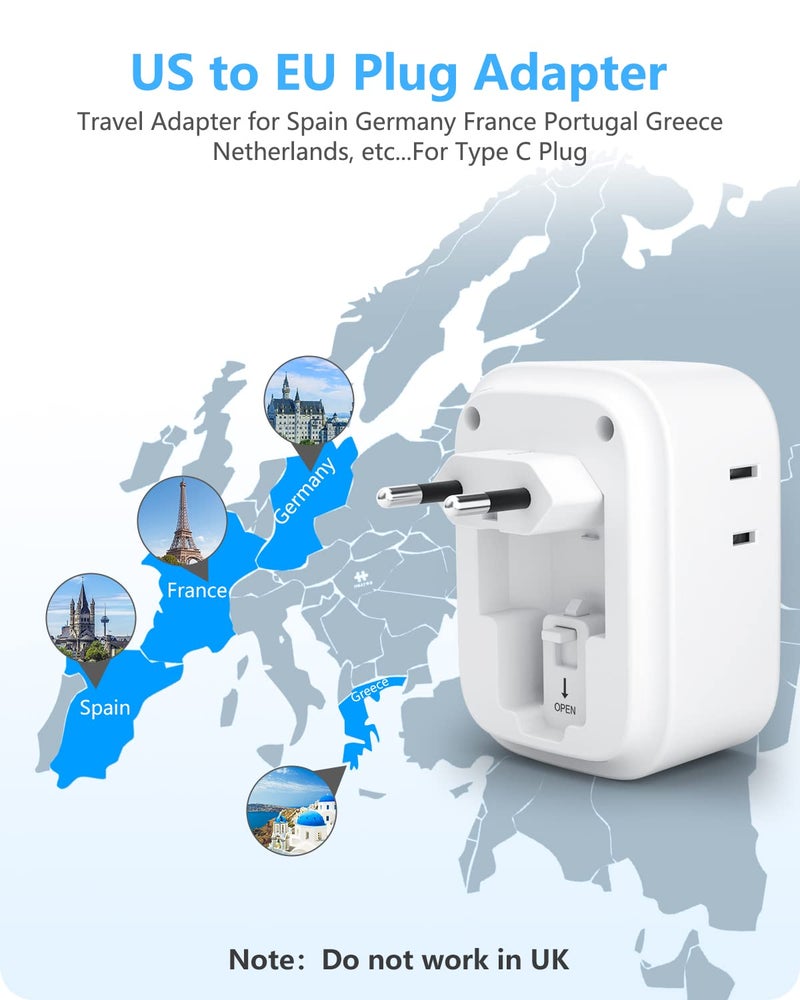 Lencent 2 Pack European Travel Plug Adapter, LENCENT US to Europe Type-C Foldable Power Plug with 4 Outlets 4 USB Ports (2 USB C), Power Adaptor for USA to EU Euro Iceland Spain Italy France Germany Greece - Image 3