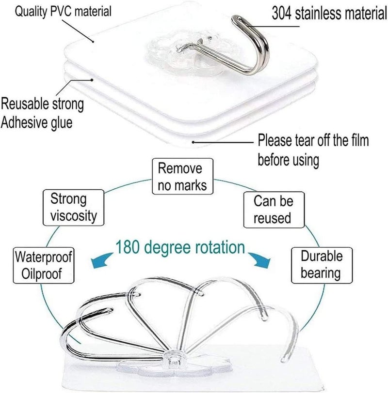 SKY - TOUCH Adhesive Wall Hooks - 20 Pcs Transparent Strong Suction Hooks for Home , Kitchen , and Bathroom - Image 5