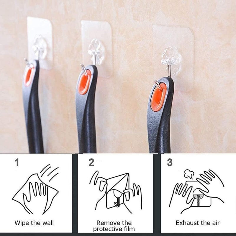 SKY - TOUCH Adhesive Wall Hooks - 20 Pcs Transparent Strong Suction Hooks for Home , Kitchen , and Bathroom - Image 4