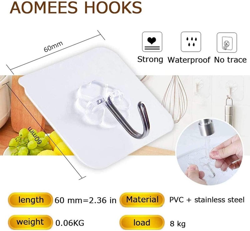 SKY - TOUCH Adhesive Wall Hooks - 20 Pcs Transparent Strong Suction Hooks for Home , Kitchen , and Bathroom - Image 2