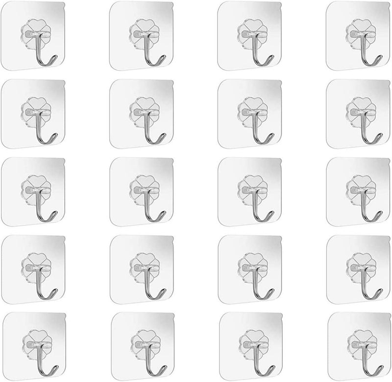 SKY - TOUCH Adhesive Wall Hooks - 20 Pcs Transparent Strong Suction Hooks for Home , Kitchen , and Bathroom - Image 1