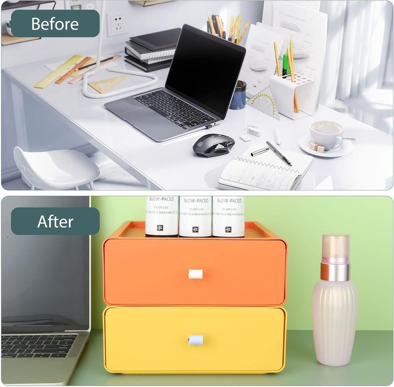 MIVIDE 4pcs Stackable Drawer Boxes, 20 x 20 x 8 cm Storage Box with Drawers, Plastic Stackable Drawer Box for Office, Bedroom, Cosmetics, Office (4 Colors) - Image 4