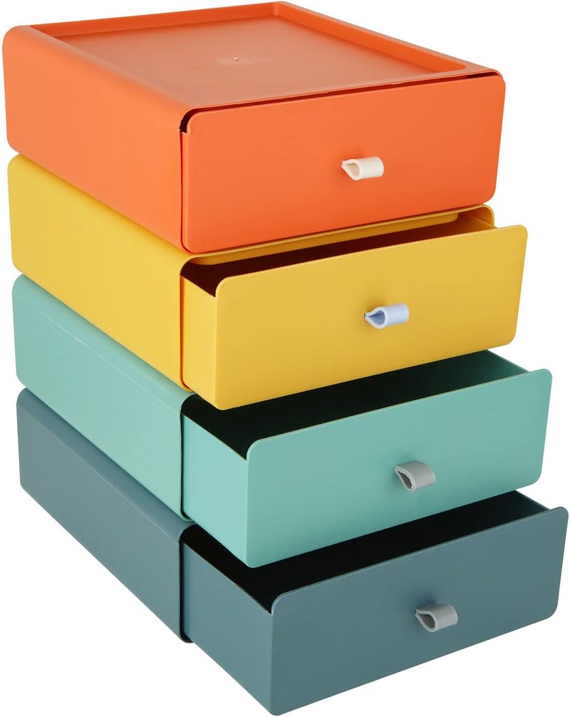 MIVIDE 4pcs Stackable Drawer Boxes, 20 x 20 x 8 cm Storage Box with Drawers, Plastic Stackable Drawer Box for Office, Bedroom, Cosmetics, Office (4 Colors) - Image 1